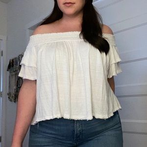 Free People Off-The-Shoulder White Top - L